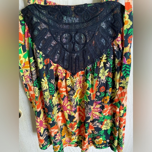 Free People Bali Moroccan Floral Printed Tunic Top Obsidian Combo Oversized S - Picture 4 of 11